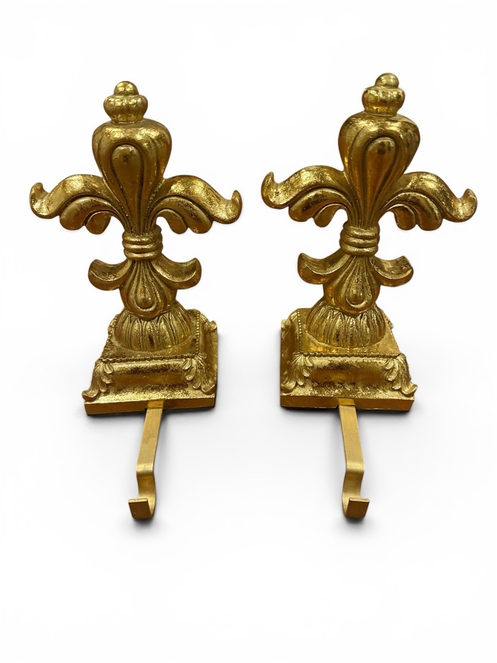 Gold Finish Fleur-de-Lis Christmas Holiday Stocking Holders Set of 2 NWT